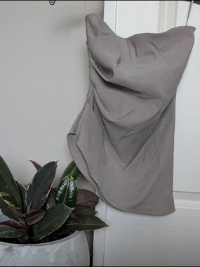 Zara Taupe Strapless Ruched Asymmetrical Fitted Top